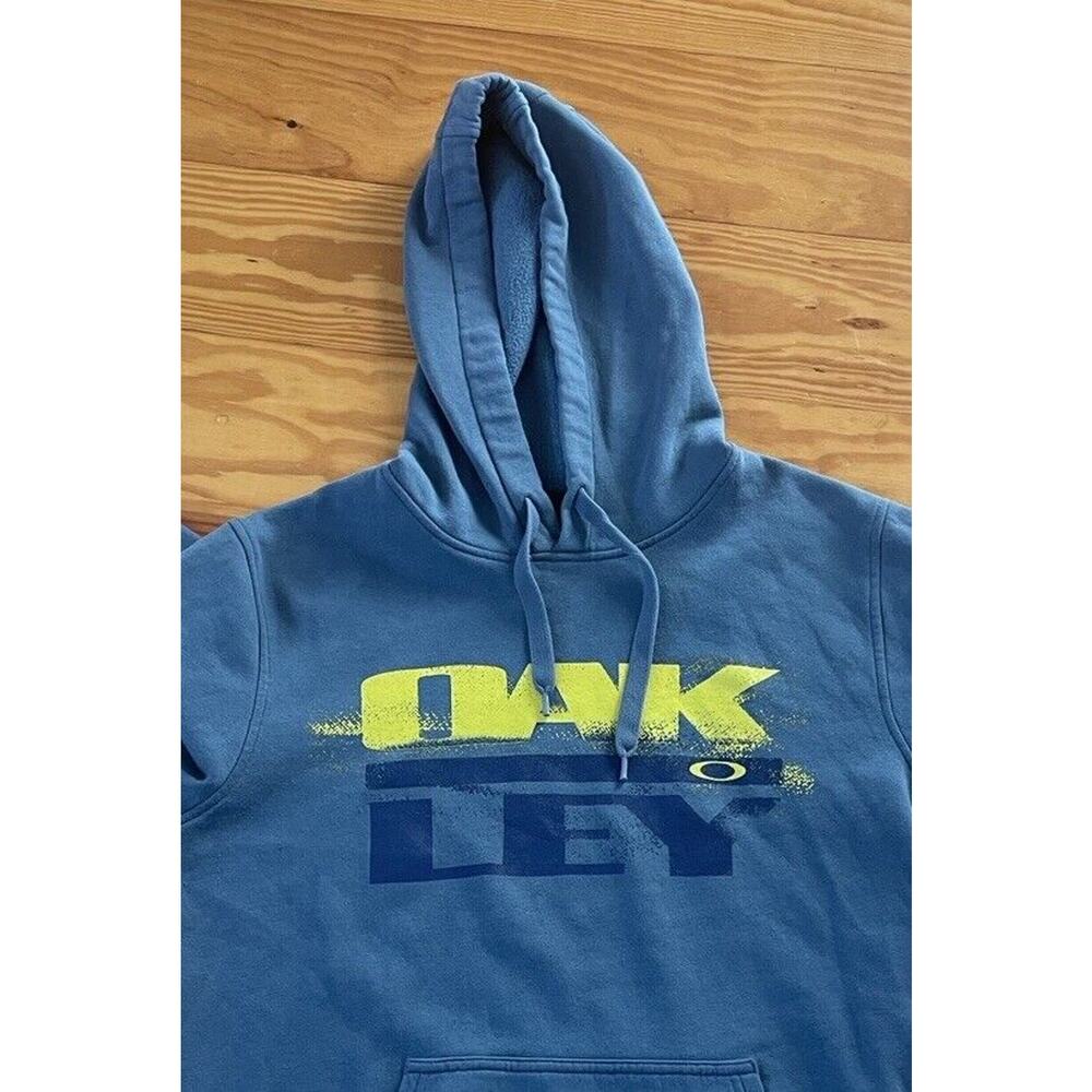 Oakley slate blue hoodie sweatshirt Med Neon yellow logo graphic streetwear